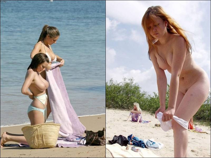 Nudist Pics-Changing on the beach - Poster